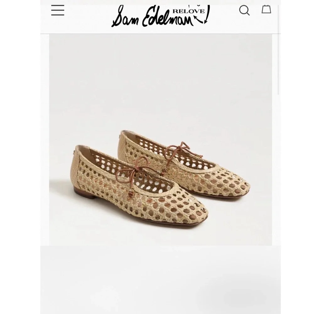 Sam Edelman Marcie Tan Weave Woven Lace Up Ballet Flats Women's 6